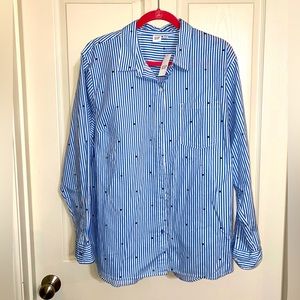 GAP - Button Up Blue Long Sleeve Stripes w/ Navy Hearts